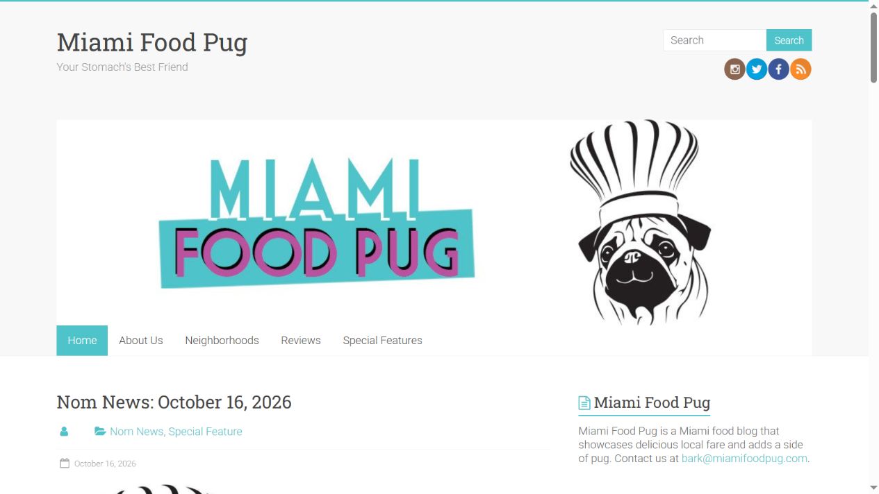 Homepage of Miami Food Pug